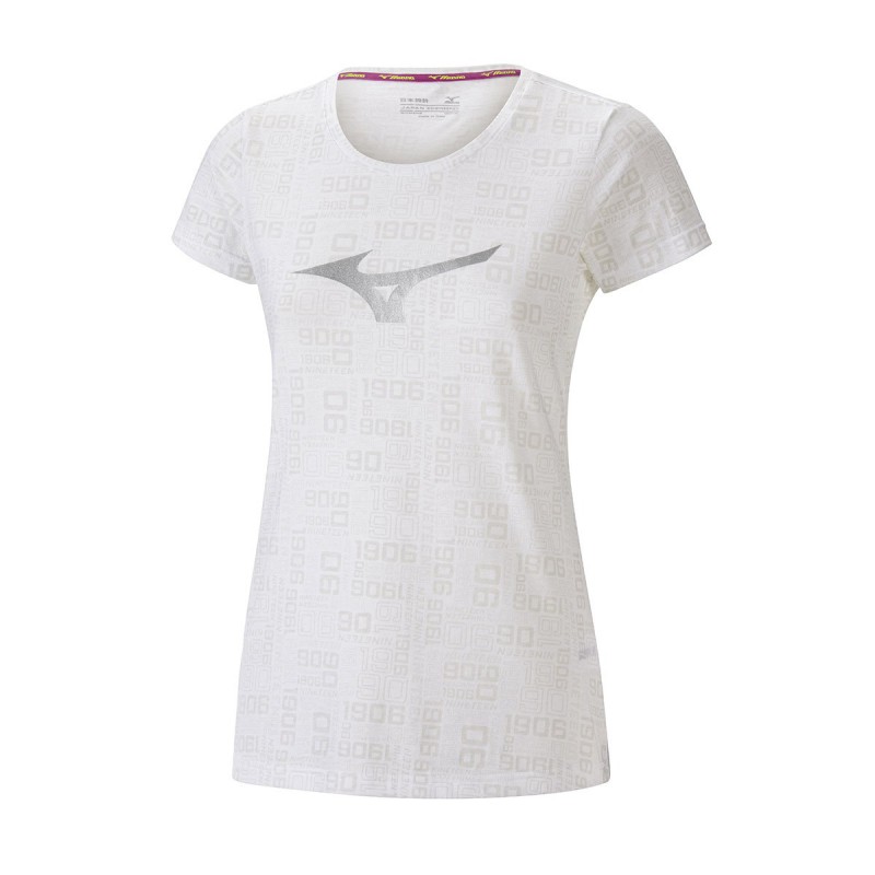 Mizuno Koszulka Heritage Full Graphic Tee damska biała Mizuno Koszulka Heritage Full Graphic Tee damska biała